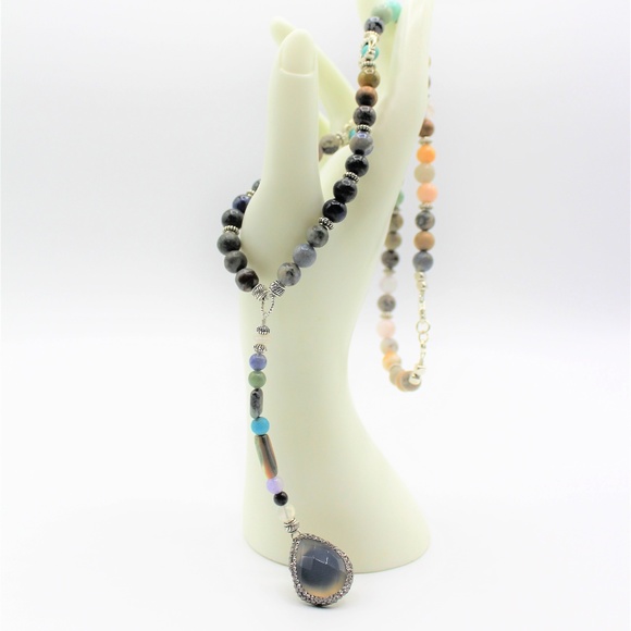 Delicate multi gem Y necklace labradorite pendant - Picture 2 of 5